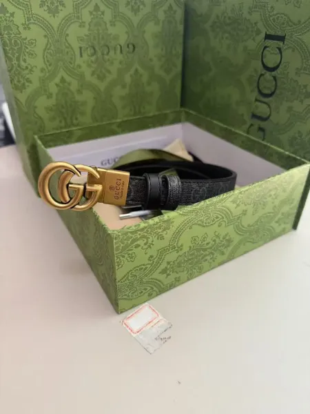 Gucci GG Marmont Belt Black Leather with Gold-Tone Buckle - 1