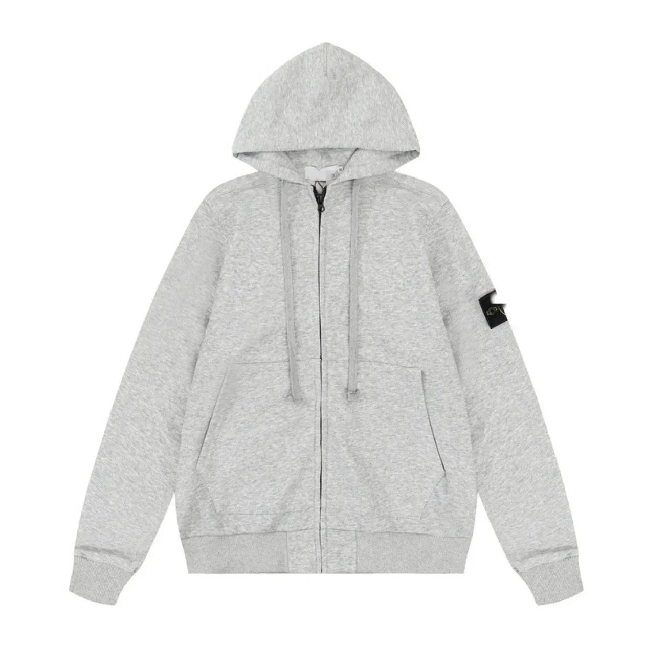 Solid Zip Hoodie Sleeve Badge Sweatshirt