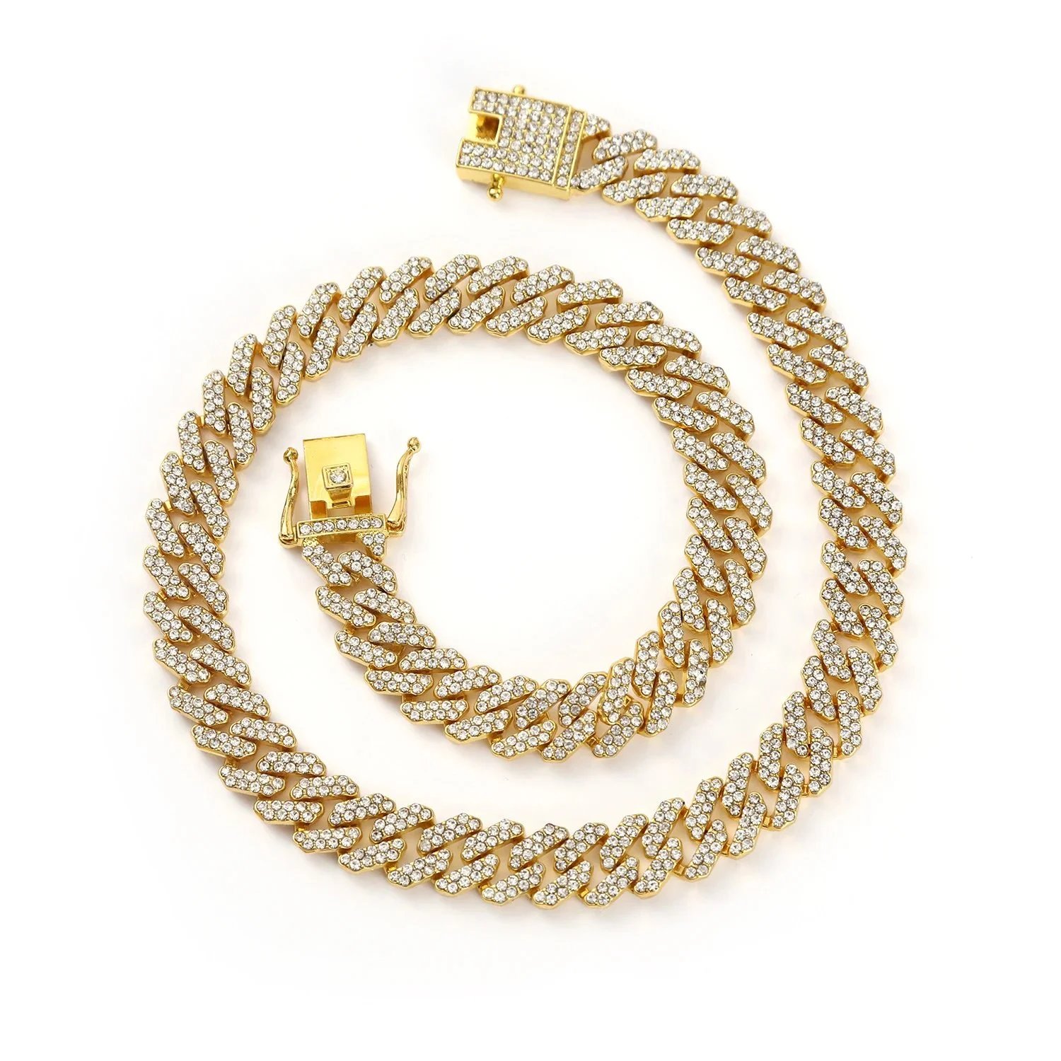 Hip hop Cuban chain 12mm diamond shaped men's and women's accessory necklace with rhinestone buckle head necklace