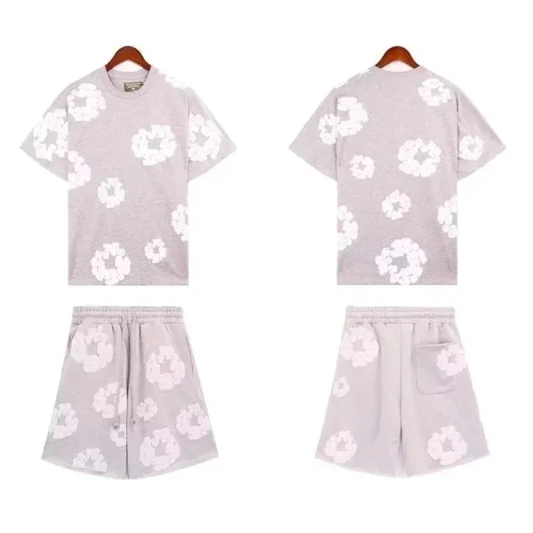 Off-White Floral Print Black T-Shirt and Shorts Set - 9
