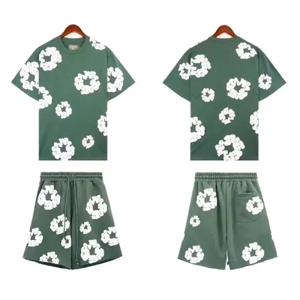 Off-White Floral Print Black T-Shirt and Shorts Set - 8