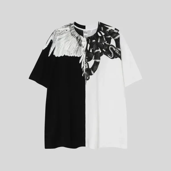 Marcelo Burlon County of Milan Wings and Snake Print Split-Color T-Shirt - 1