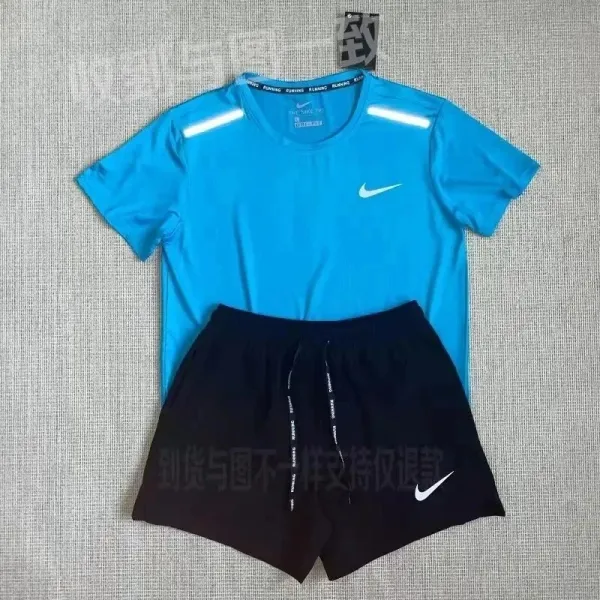 Nike Dri-FIT Run Top and Tempo Shorts Set Blue/Black Activewear - 1