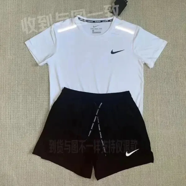 Nike Dri-FIT Running Tee and Training Shorts Set White/Black Activewear - 1