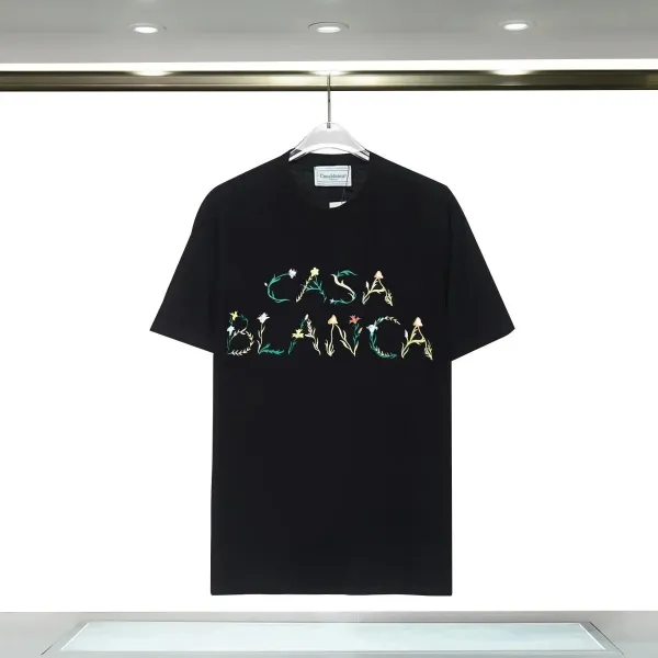 Casablanca Floral Embroidered Logo Black T-Shirt - 1