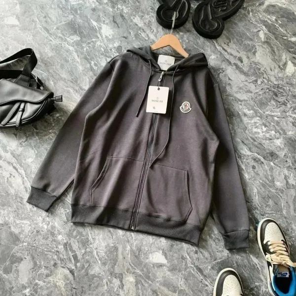 Moncler Logo Patch Zip-Up Hoodie Charcoal Gray Hoodie - 1