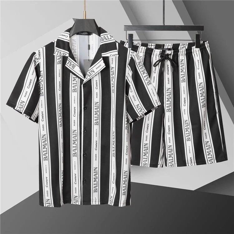 Balmain Balmain Black & White Striped Short Sleeve Set Black