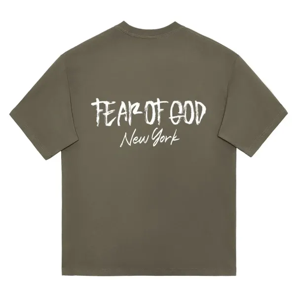 Fear of God Essentials Brushstroke Logo Olive T-Shirt - 1
