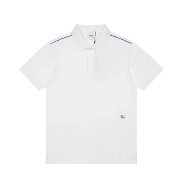 Burberry Logo-Embroidered White Polo with Blue Trim - 1