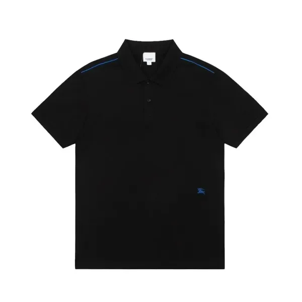 Burberry Logo-Embroidered Black Polo with Blue Trim - 1