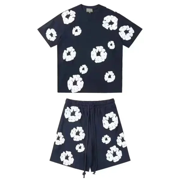 Off-White Floral Print Black T-Shirt and Shorts Set - 10