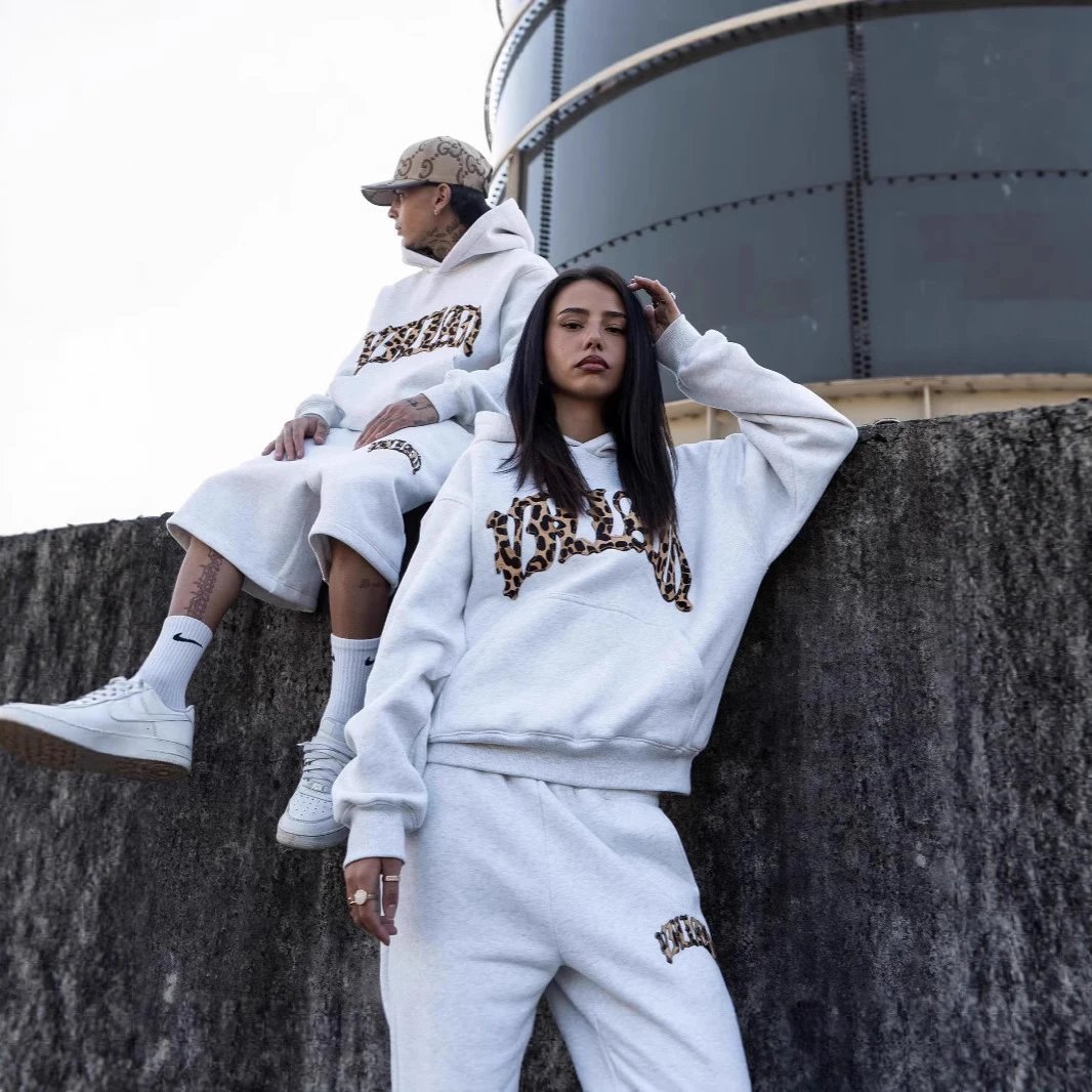 High-Quality Y2K Streetwear Hoodie & Pants Set with Leopard Print Patch Details, Unisex Oversized Casual Outfit +1 (320) 436-7326
