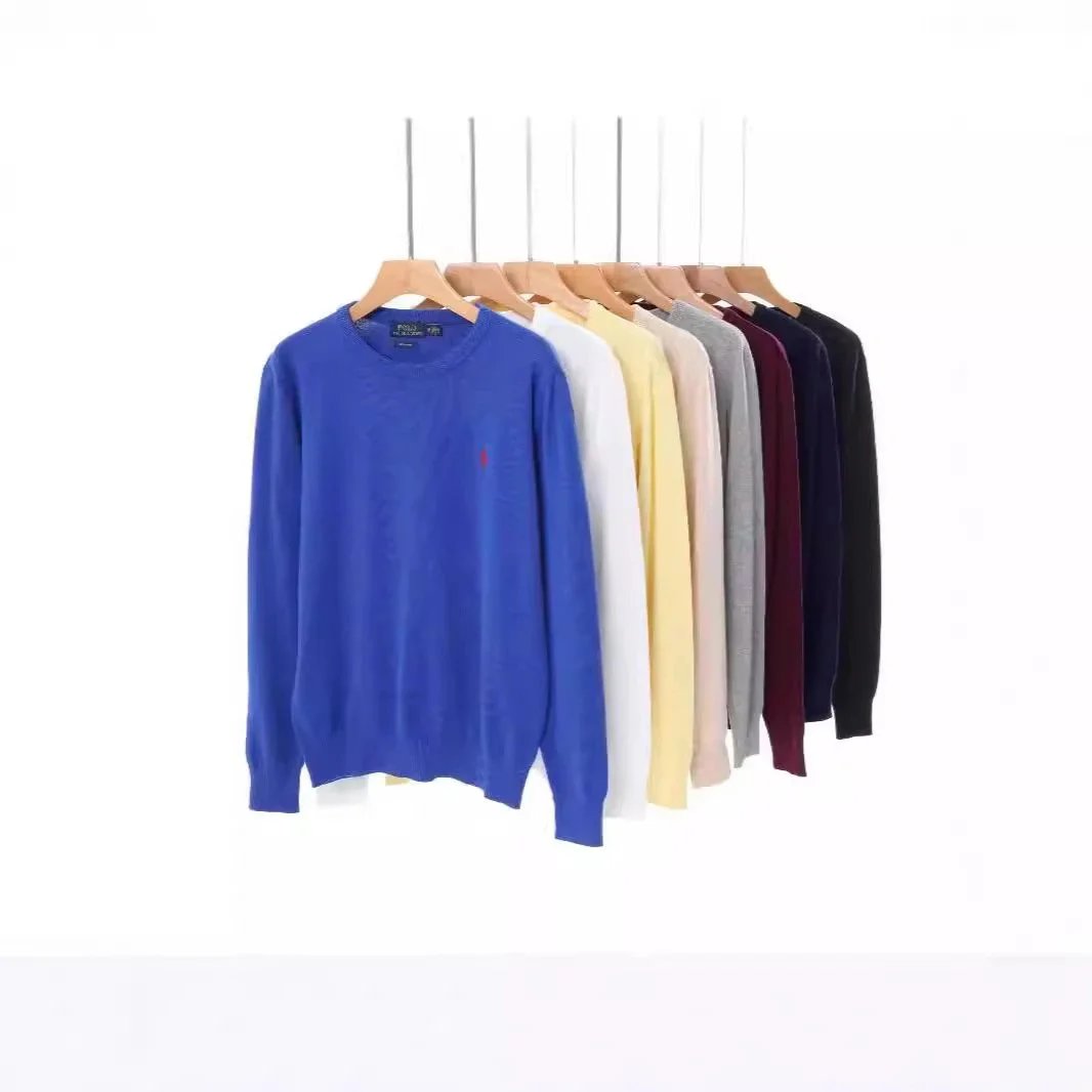 Paul men and women with the same autumn round neck long sleeve sports cotton solid color embroidery pony pullover sweater