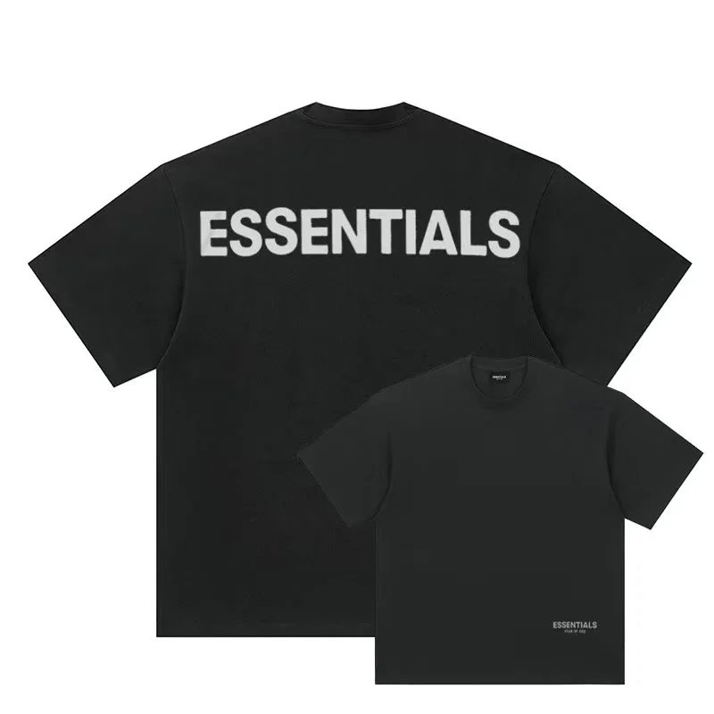 Essentials T-Shirts Fear of God reflective logo short-sleeve T-shirt — Black