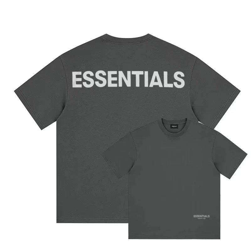 Essentials T-Shirts Fear of God reflective logo short-sleeve T-shirt — Gray-black