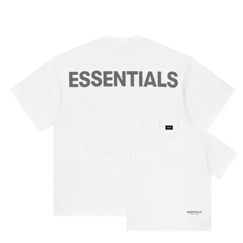 Essentials T-Shirts Fear of God reflective logo short-sleeve T-shirt — white