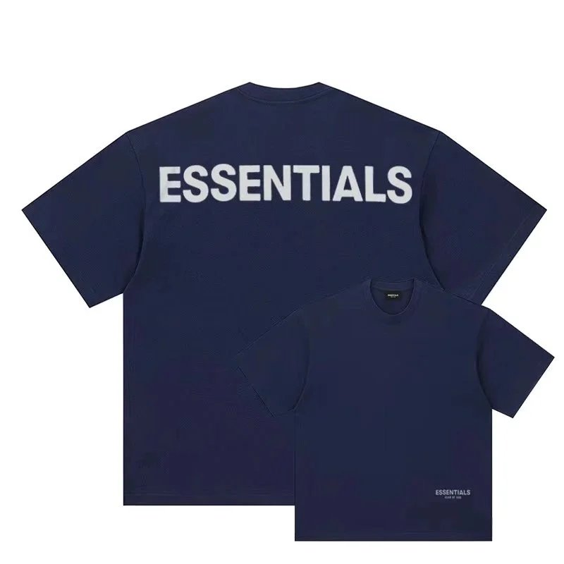 Essentials T-Shirts Fear of God reflective logo short-sleeve T-shirt — Navy blue
