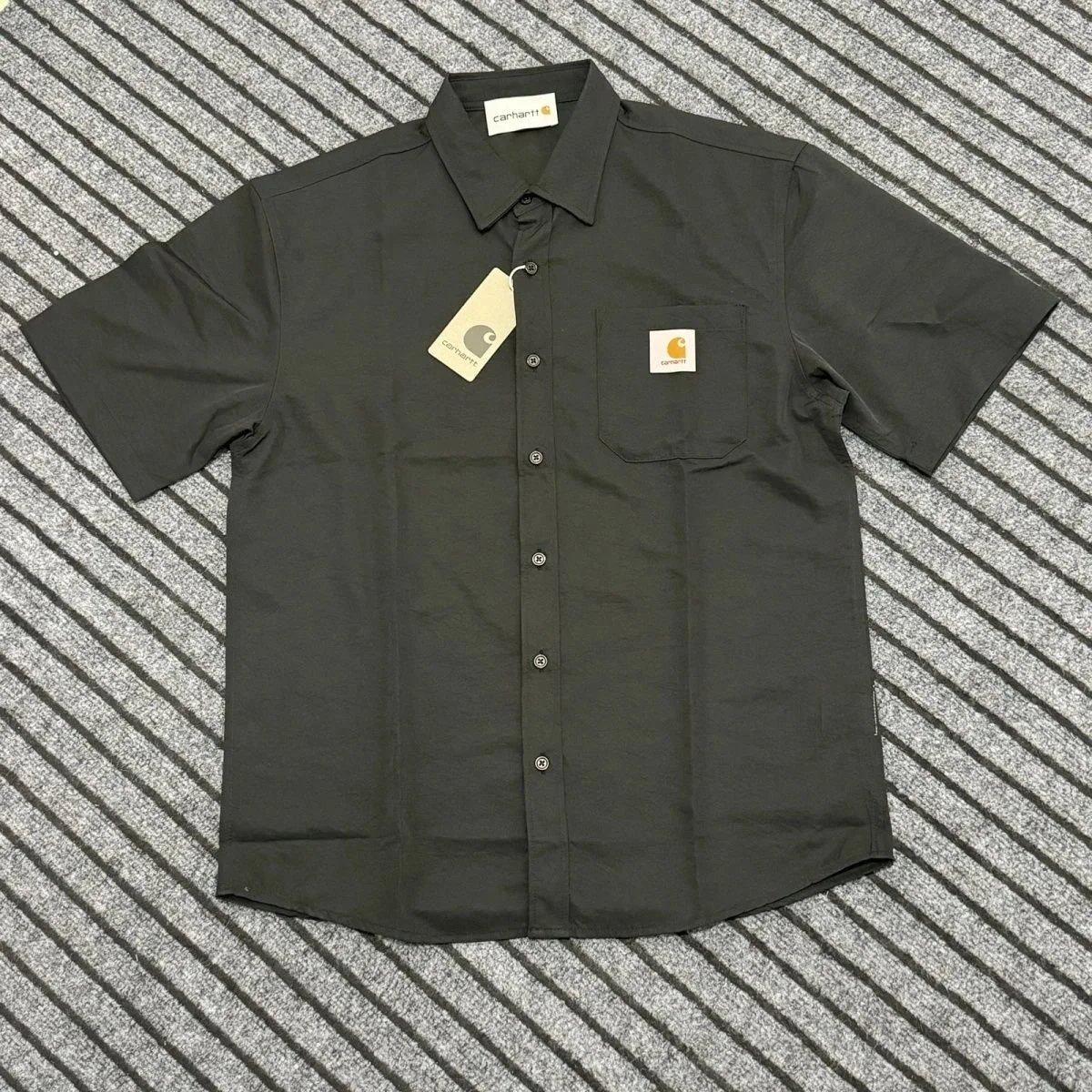 Carhartt Shirts Short-sleeve button-up work shirt with chest pocket — Black-green