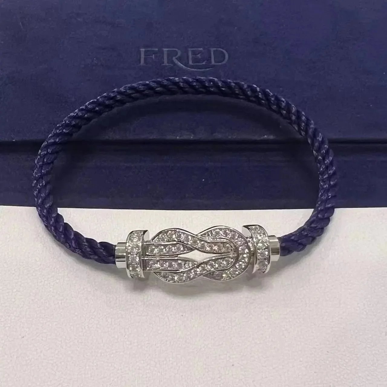 FRED Jewelry Force 10 cable bracelet with buckle clasp — TOP Quality sapphire blue rope full diamond silver clasp