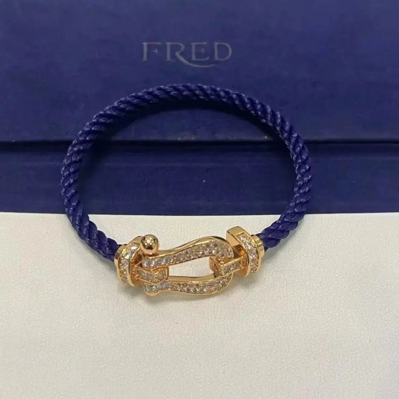 FRED Jewelry Force 10 cable bracelet with buckle clasp — TOP Quality sapphire blue rope full diamond rose gold horseshoe buckle