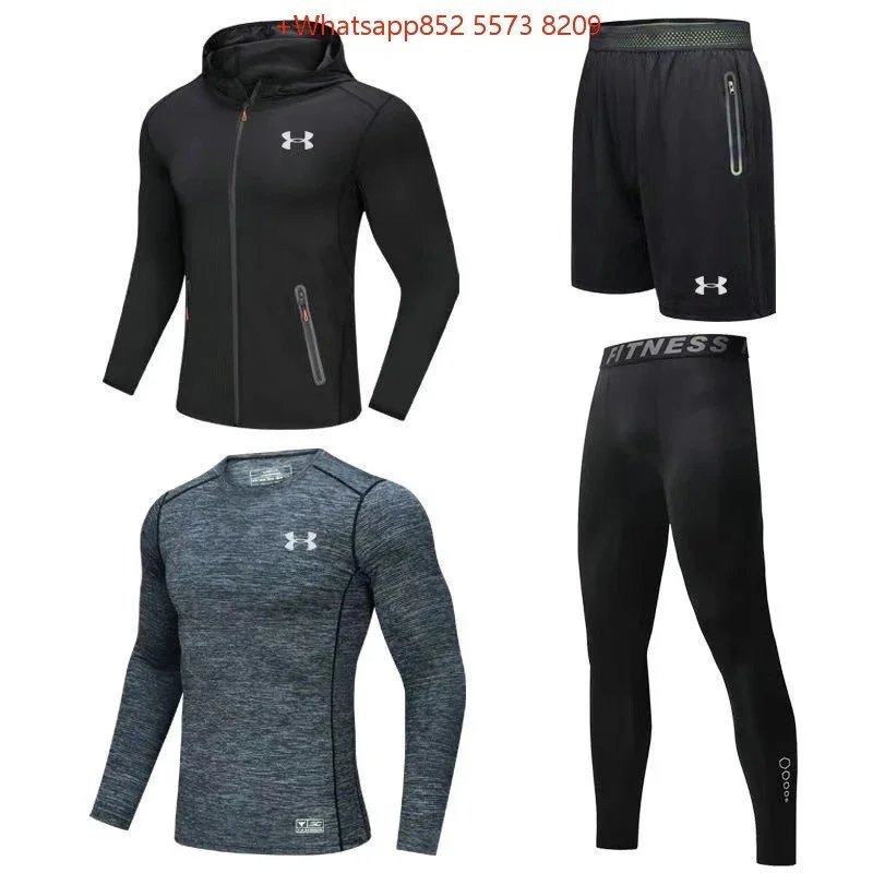 Nike Jackets Hooded colour-block zip windbreaker — UA8544 Black and Gray Four-Piece Set (Reflective)