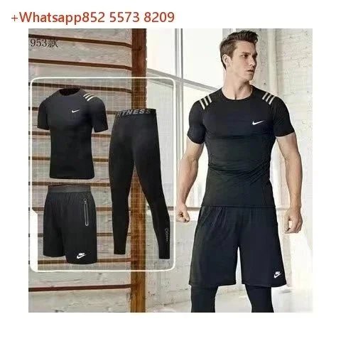 Nike Jackets Hooded colour-block zip windbreaker — NK Black Gold Short-Sleeve Three-Piece Set