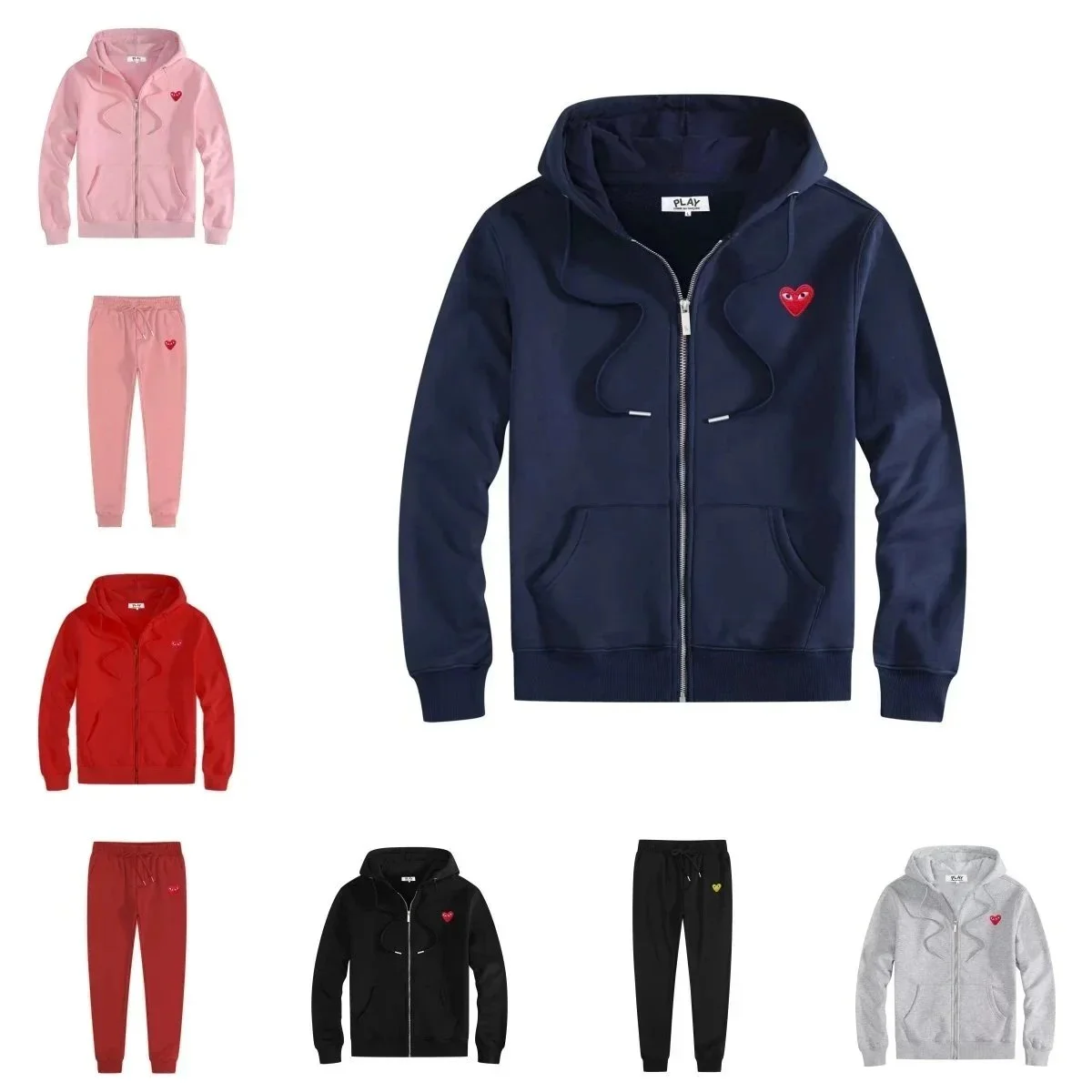 CDG Play Heart Logo Hoodie & Pants Tracksuit Set