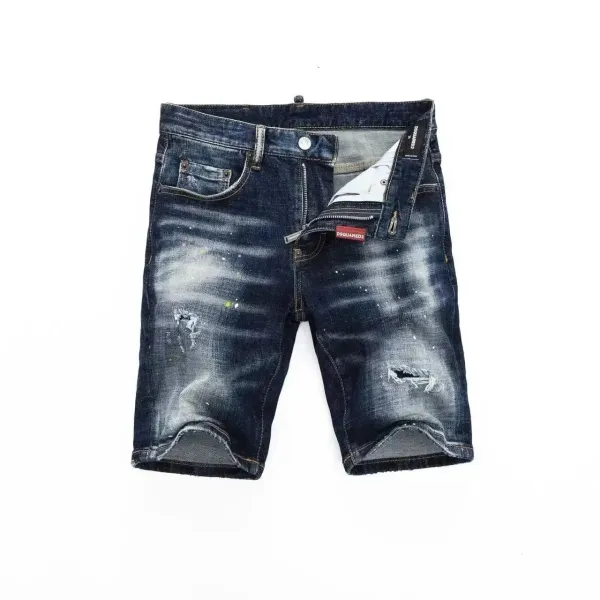 Dsquared2 Paint-Splatter Distressed Denim Shorts Blue - 1
