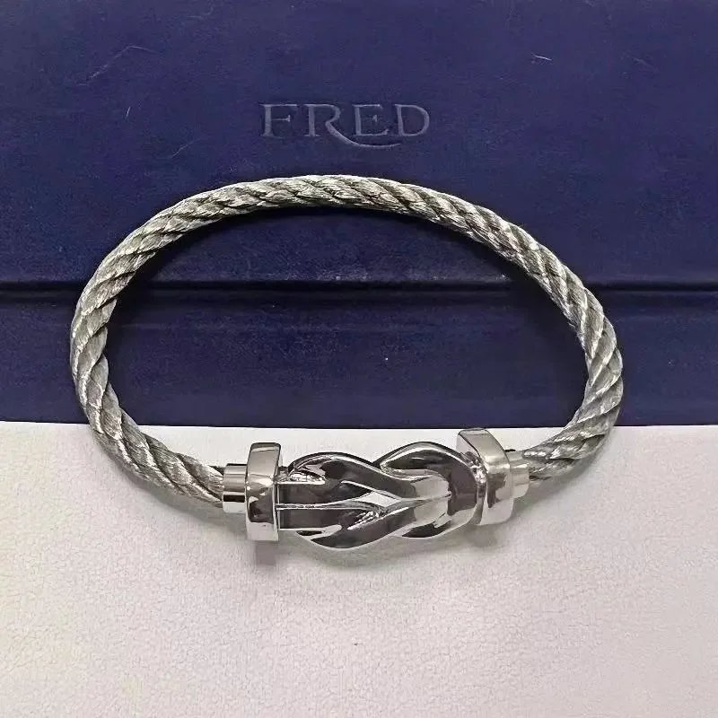 FRED Jewelry Force 10 cable bracelet with buckle clasp — TOP Quality silver steel rope no drill silver eight buckle