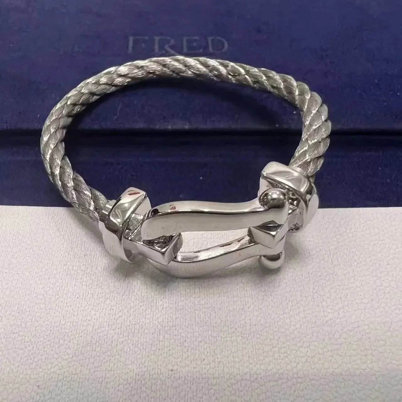 FRED Jewelry Force 10 cable bracelet with buckle clasp — TOP Quality Silver Steel Rope No Drill Silver Horseshoe Buckle