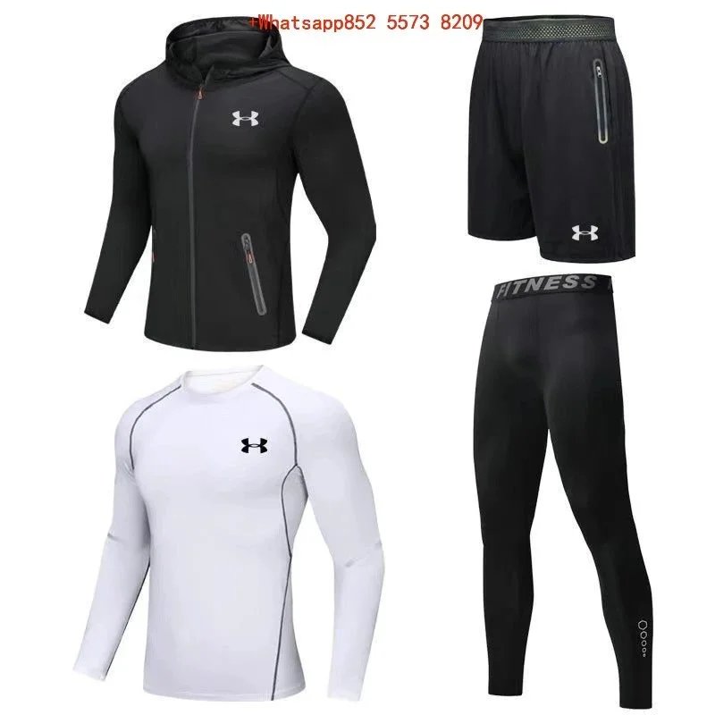 Nike Jackets Hooded colour-block zip windbreaker — UA8344 Black and White Four-Piece Set (Reflective)