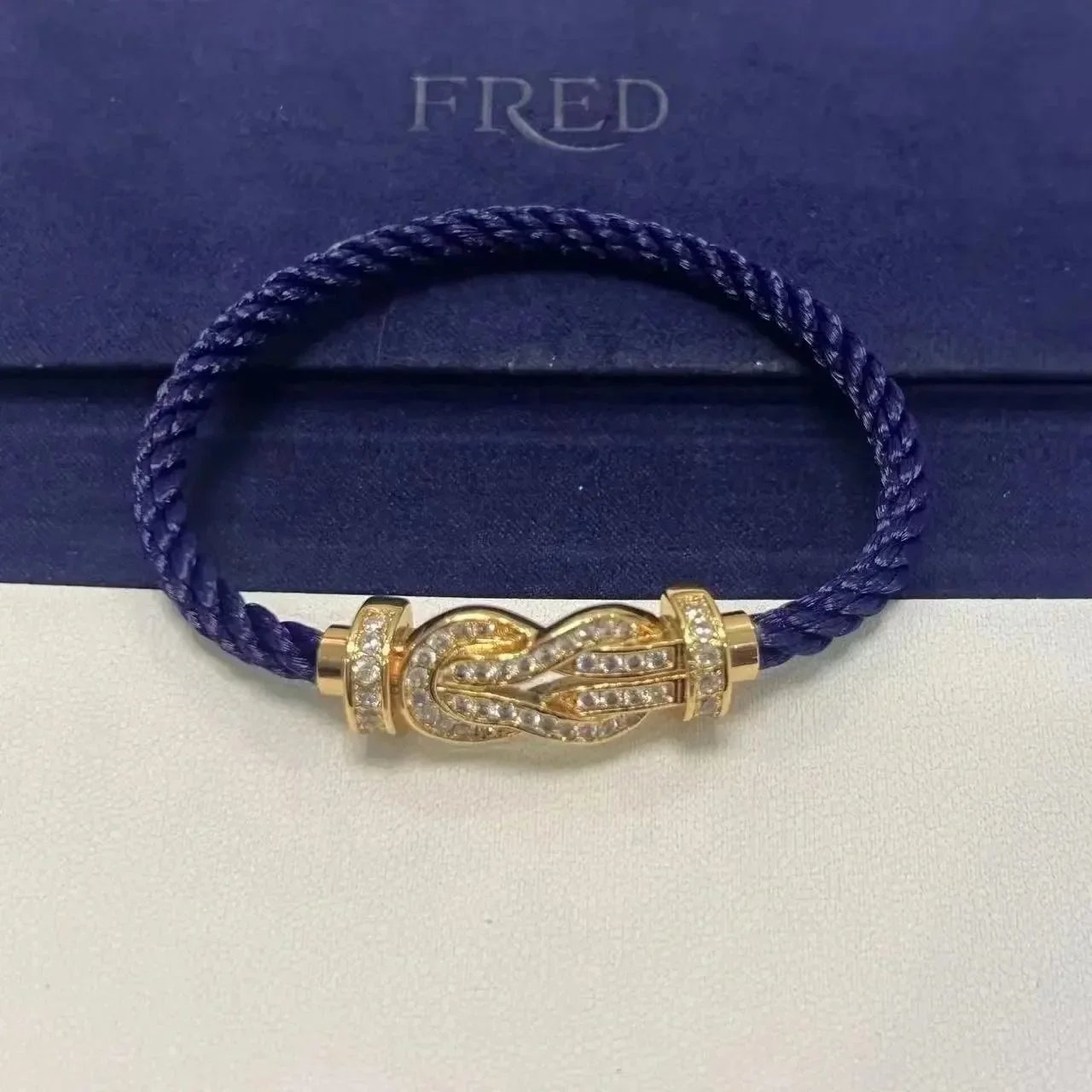 FRED Jewelry Force 10 cable bracelet with buckle clasp — TOP Quality sapphire blue rope full diamond rose gold eight buckle