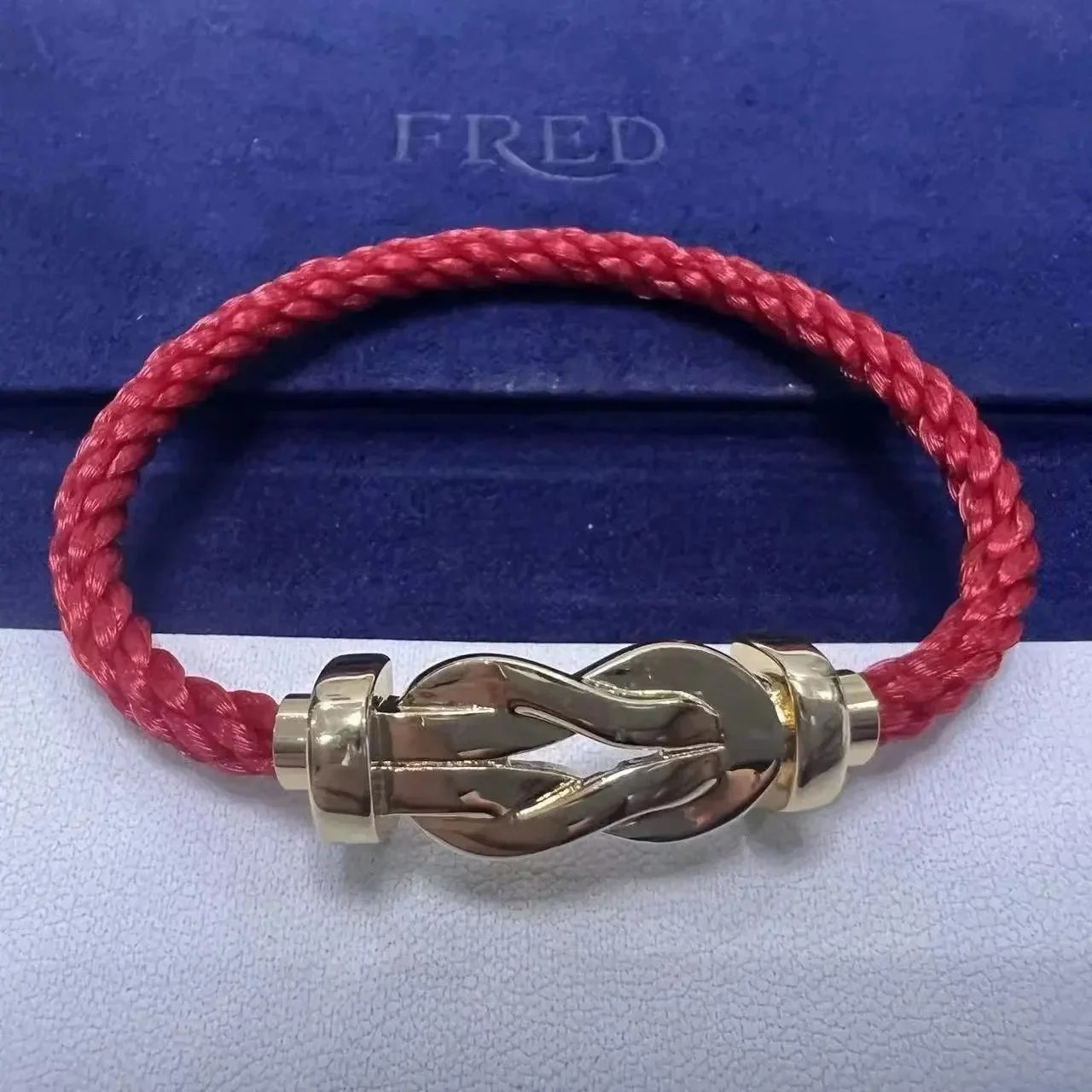 FRED Jewelry Force 10 cable bracelet with buckle clasp — TOP Quality Red Nylon Rope Half Diamond Rose Gold Horseshoe Buckle