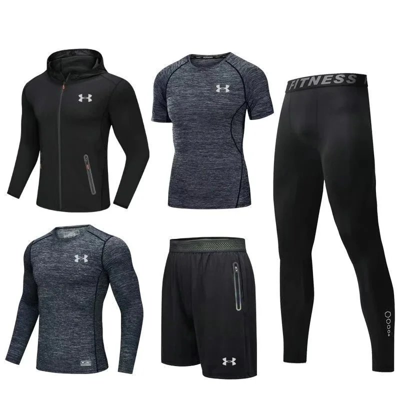 Nike Jackets Hooded colour-block zip windbreaker — UA9755 Black and Gray Five-Piece Set (Reflective)