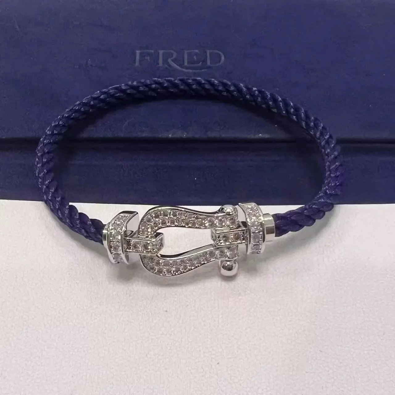 FRED Jewelry Force 10 cable bracelet with buckle clasp — TOP Quality sapphire blue rope full diamond silver horseshoe buckle