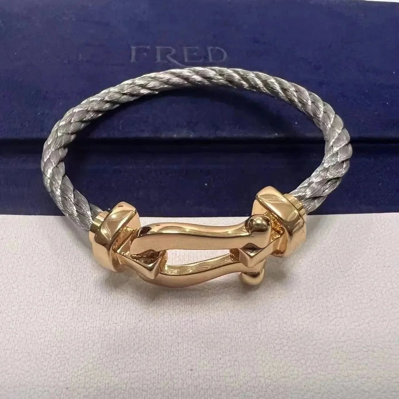 FRED Jewelry Force 10 cable bracelet with buckle clasp — TOP Quality silver steel rope no drill rose gold horseshoe buckle