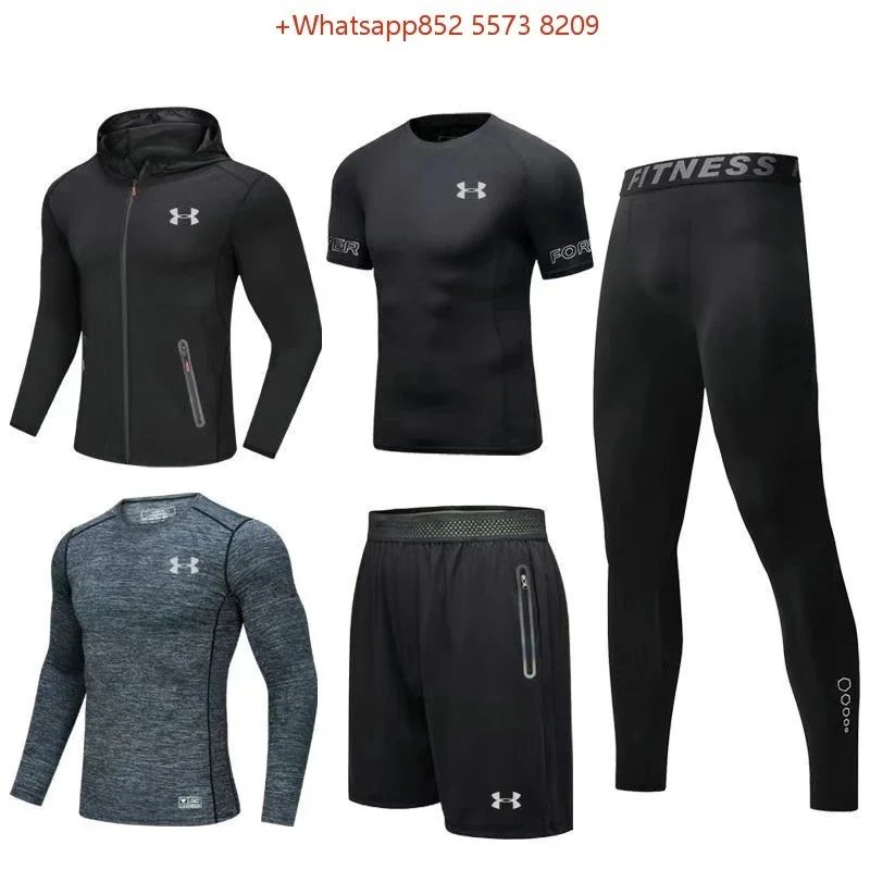 Nike Jackets Hooded colour-block zip windbreaker — UA8555 Black and Gray Five-Piece Set (Reflective)