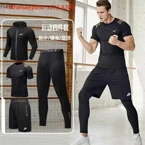 Nike Jackets Hooded colour-block zip windbreaker — NK954 Black and Gold Short-Sleeve Four-Piece Set