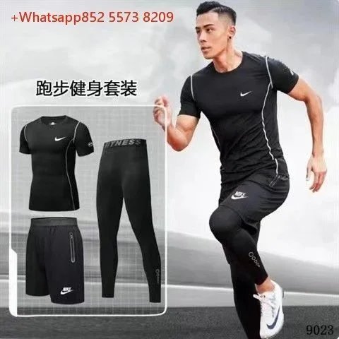 Nike Jackets Hooded colour-block zip windbreaker — NK Black Short-Sleeve Three-Piece Set
