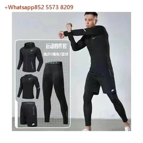 Nike Jackets Hooded colour-block zip windbreaker — NK New Black Long-Sleeve Four-Piece Set