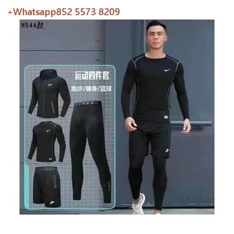 Nike Jackets Hooded colour-block zip windbreaker — NK8544 Black Long-Sleeve Four-Piece Set