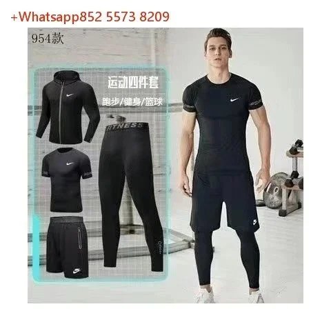 Nike Jackets Hooded colour-block zip windbreaker — NK954 Black Short-Sleeve Four-Piece Set