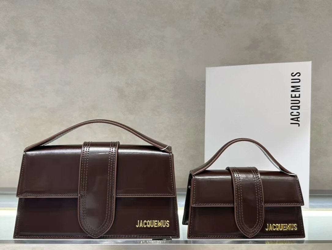 Jacquemus Crossbody Bags Structured flap top-handle bag — Open-edged pearl-skin coffee color