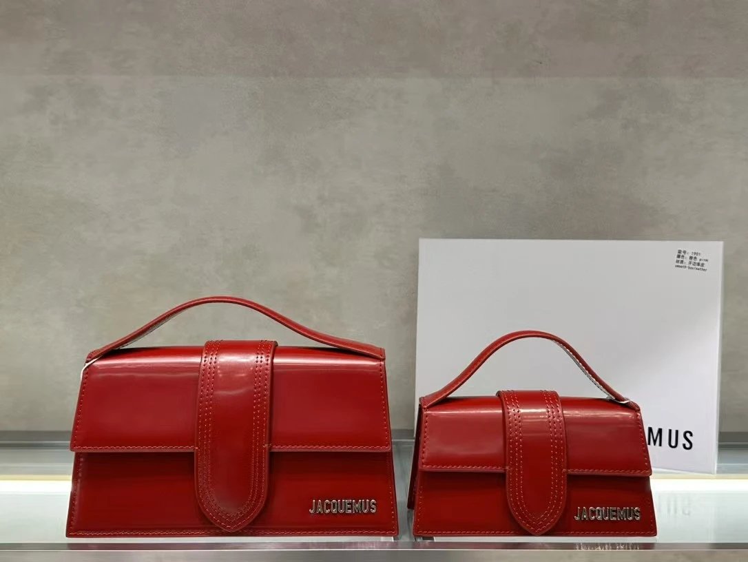 Jacquemus Crossbody Bags Structured flap top-handle bag — Red with beaded edging