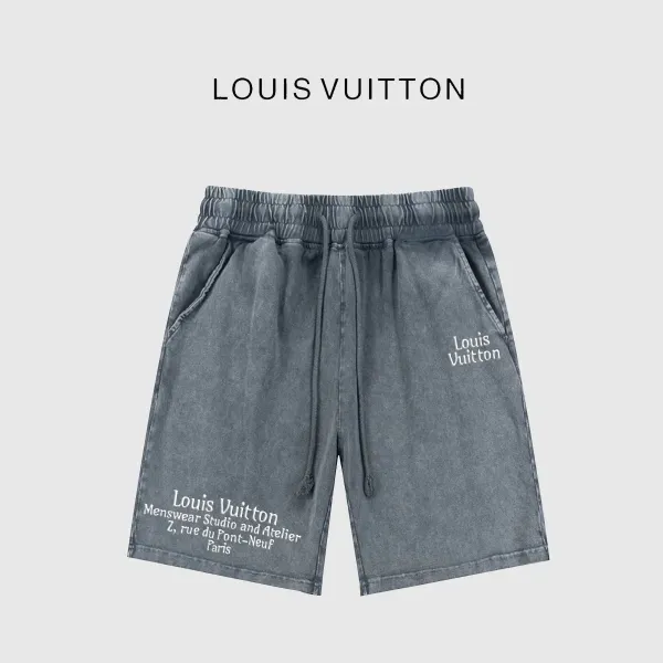 Design Vuitton Logo Print Washed Denim Shorts Gray Shorts - 16