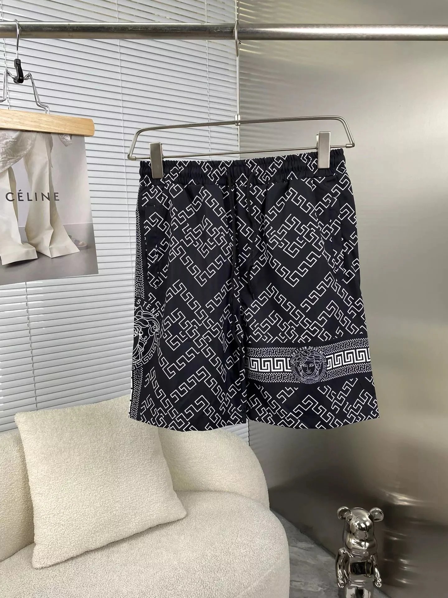 Versace Greek Key Print Black Swim Shorts - 7