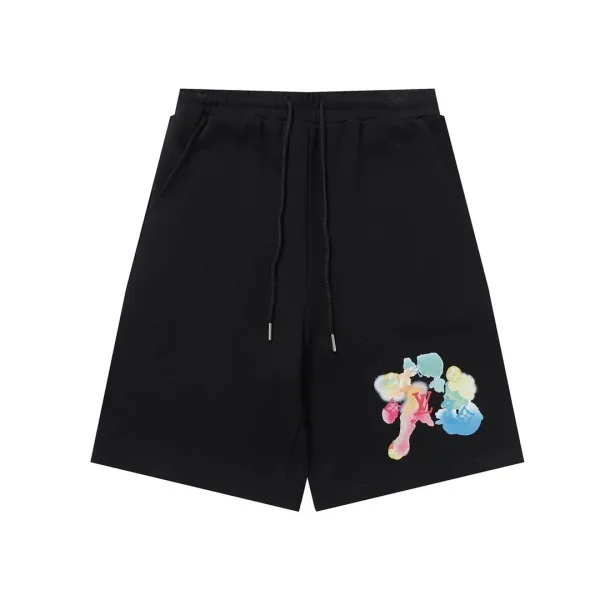 Design Vuitton Logo Print Washed Denim Shorts Gray Shorts - 4