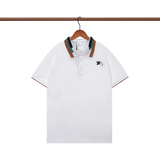 Burberry T-Shirts Short-Sleeve Polo with Striped Collar and Equestrian Knight Embroidery product detail image 1