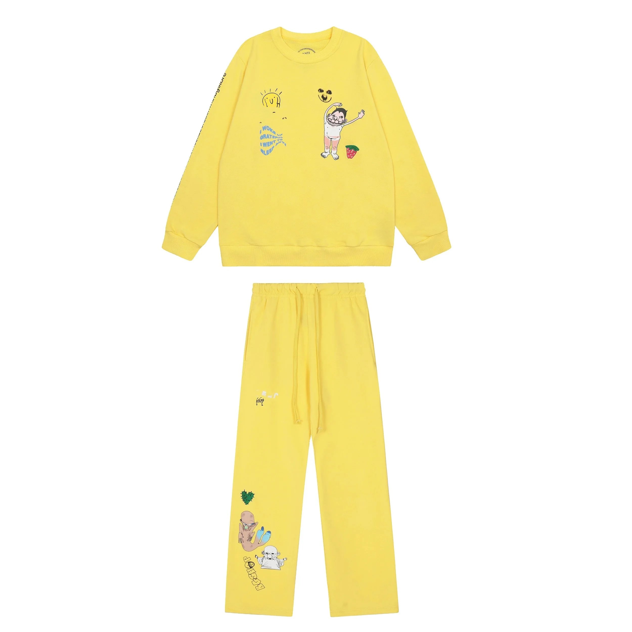 Design Graphic Print Olive Green Sweatshirt and Sweatpants Set - 3