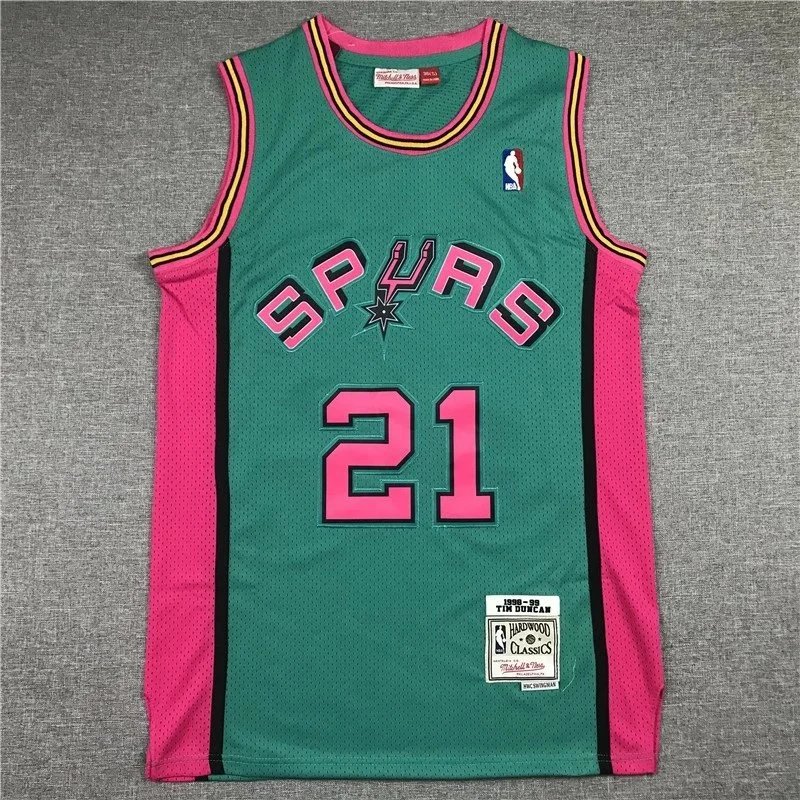 Mitchell & Ness San Antonio Spurs Tim Duncan 1998-99 Hardwood Classics Jersey Green Pink - 5